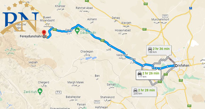 فاصله اصفهان تا فریدون شهر
