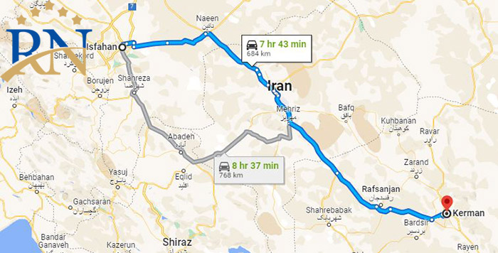 فاصله اصفهان تا کرمان