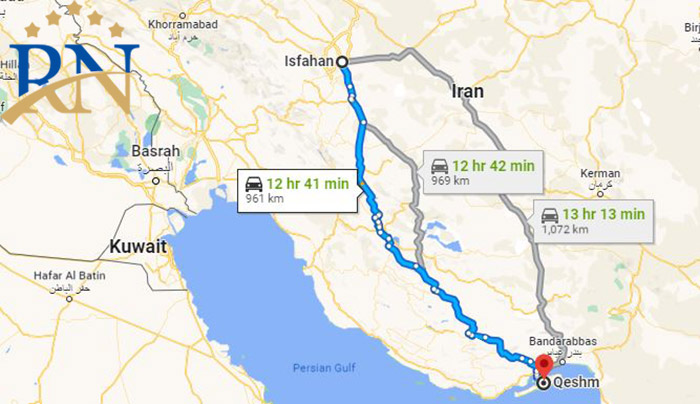 فاصله اصفهان تا قشم