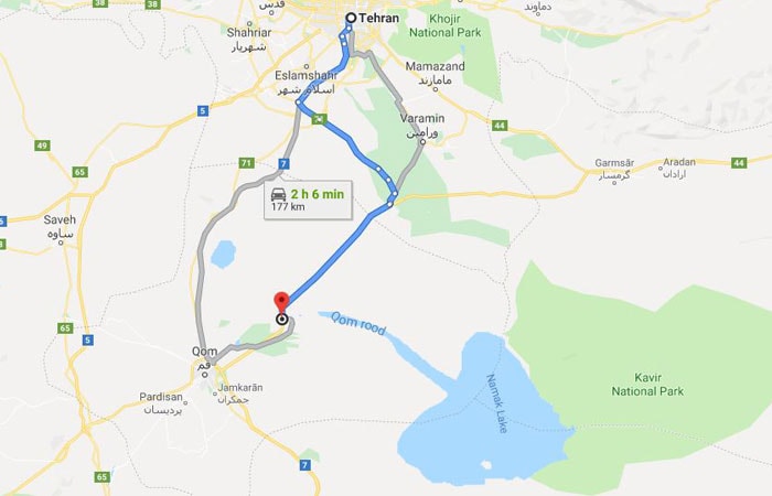  فاصله تهران تا دریاچه نمک روی نقشه